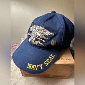 Navy Seals Hat Cap Military Blue One Size Fits Most Adjustable Includes Pin